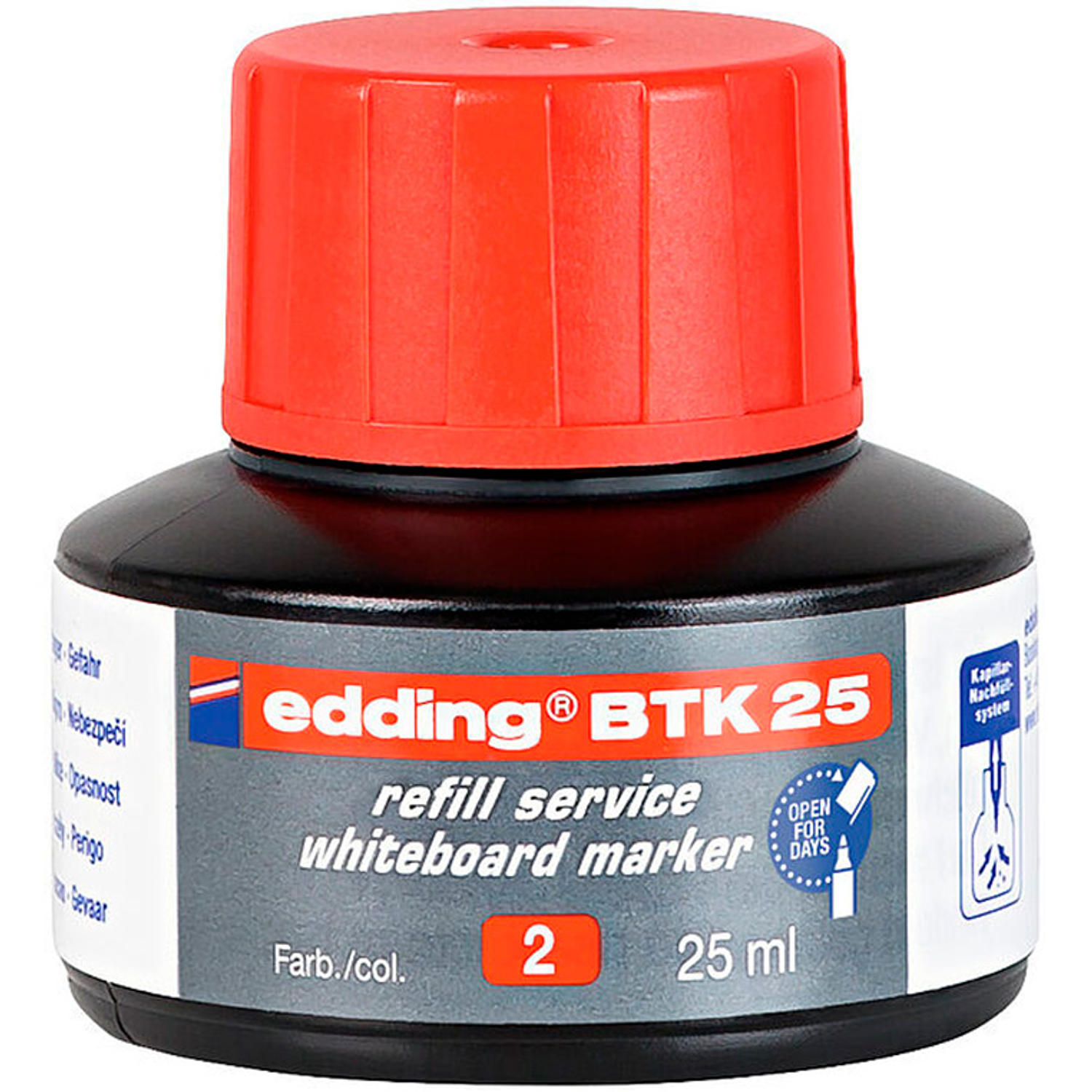 Tinta marcador edding quadro branco btk-25 cor vermelho frasco de 25 ml 1