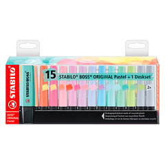 Marcador stabilo boss fluorescente 70 pastel deskset estojo de 15 unidades cores sortidas