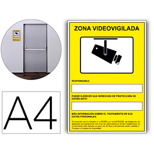 Pictograma archivo 2000 camaras de vigilancia em gravacao as 24 horas pvc amarelo luminiscente 210x297 mm