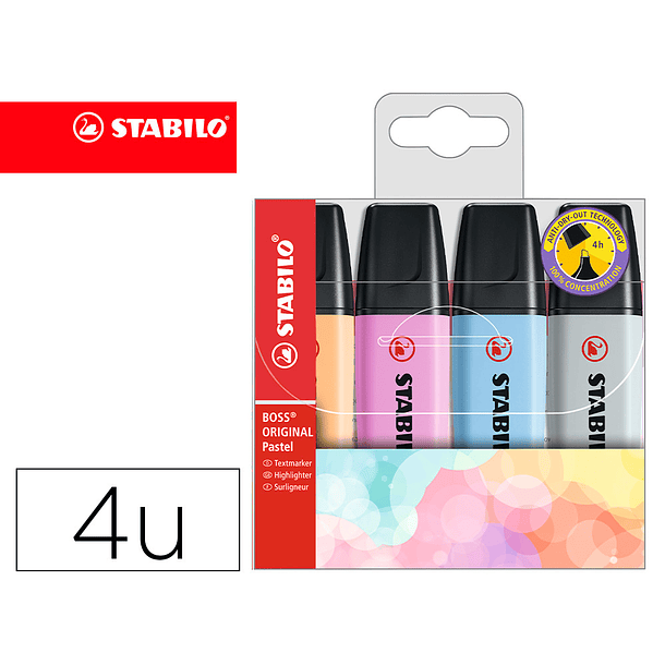 Marcador stabilo boss fluorescente 70 pastel estojo de 4 unidades cores novas 2021 sortidas 2