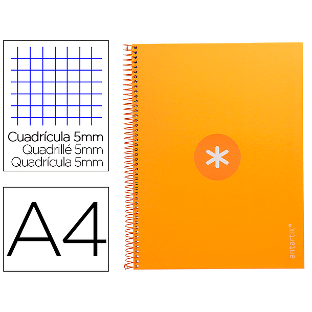 Caderno espiral liderpapel din a4 antartik capa forrada 80f 90 gr quadricula 5mm 1 banda 4 furos cor mostarda 1