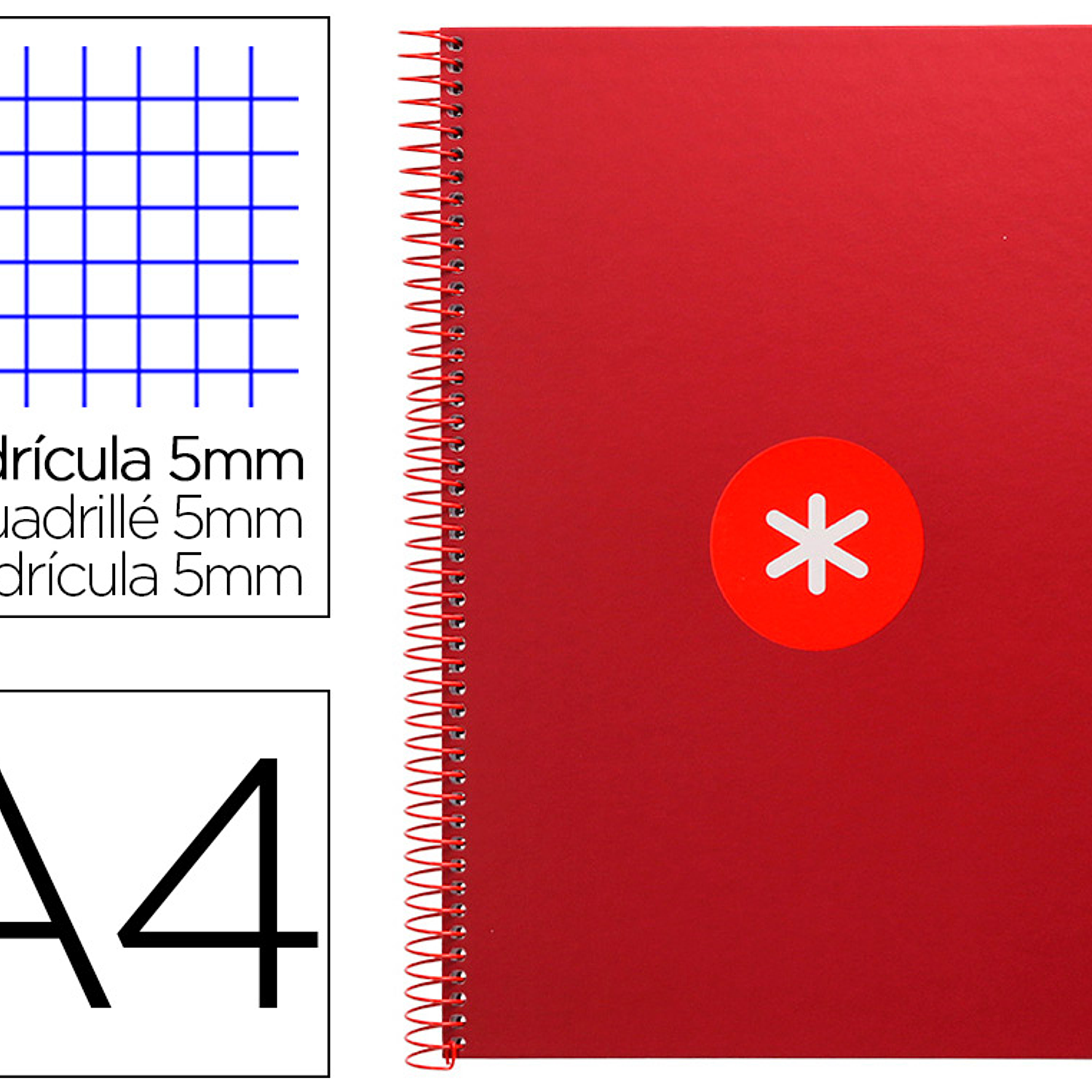 Caderno espiral liderpapel din a4 antartik capa forrada 80f 90 gr quadricula 5mm 1 banda 4 furos cor framboesa 2