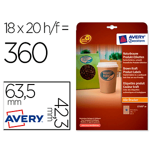 Etiqueta adesiva avery kraft efeito cartao oval 63,5x42,3 mm removivel para laser e tinteiro