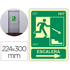 Pictograma archivo 2000 saida emergencia escada descer direita pvc verde luminiscente 224x300 mm