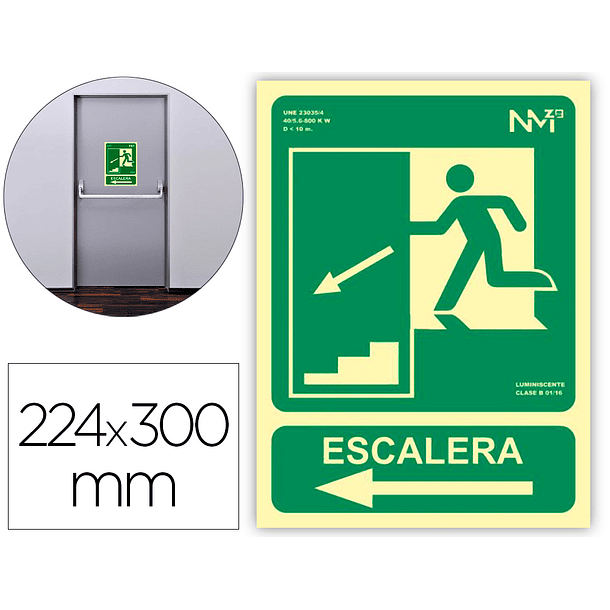 Pictograma archivo 2000 saida emergencia escada descer esquerda pvc verde luminiscente 224x300 mm 4