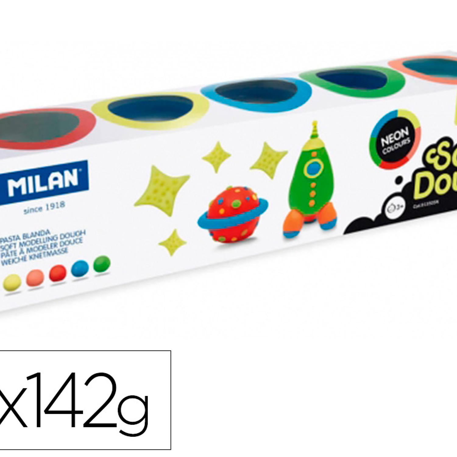 Plasticina milan para modelar soft dough neon caixa de 5 frascos cores sortidas 142 g 1