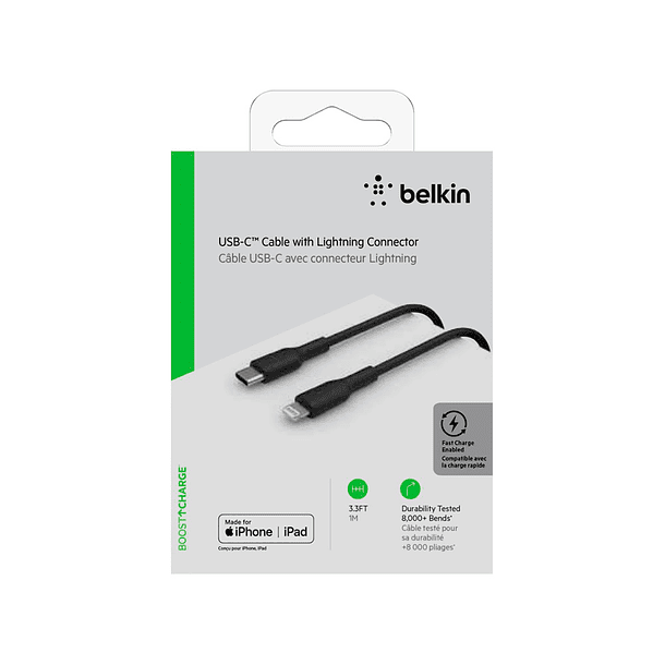 Cabo belkin caa003bt1mbk usb-c a lightning boost charge comprimento 1 m cor preto 3