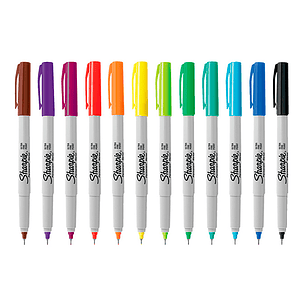 Marcador sharpie permanente ultra fino ponta 0,5 mm blister 12 unidades cores sortidas