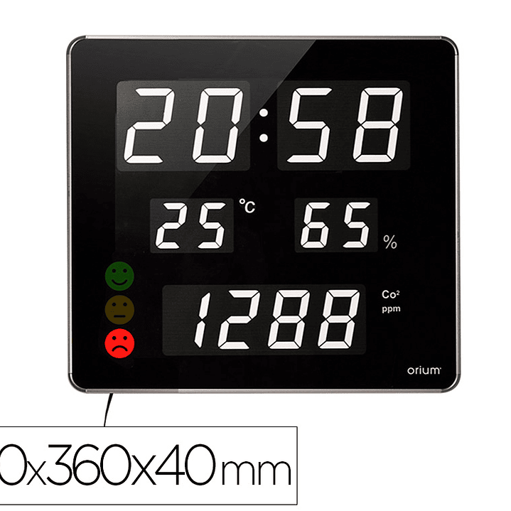 Relogio orium cep com medidor de co2 ecra led alarme personalizavel e sensor de infrarvermelhos 400x360x40 mm 1