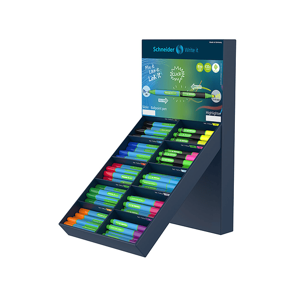 Esferografica schneider slider corpo triangular 85% bioplastico exp. 80 uds. sortidas + 20 fluor 190x255x335 mm 1