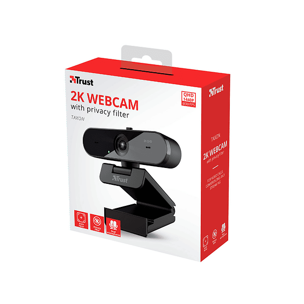 Camara web trust taxon com microfones duplos e filtro de privacidade 2560x1440 2k qhd 1440p usb 2.0 cor preto 4