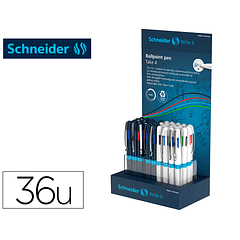 Esferografica schneider take 4 reciclado 92% quatro cores expositor de 36 unidades 160x100x305 mm