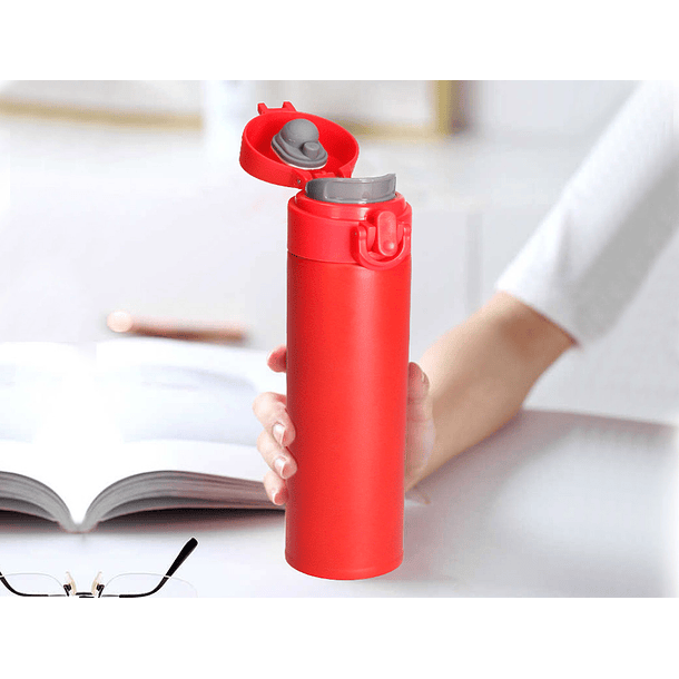 Termo liderpapel aco inoxidavel com dupla cobertura e sistema de abertura facil com botao 330 ml cor vermelho 7