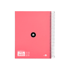 Caderno espiral liderpapel din a5 antartik capa forrada 120 f 100 gr quadricula 5 mm 5 bandas cor coral