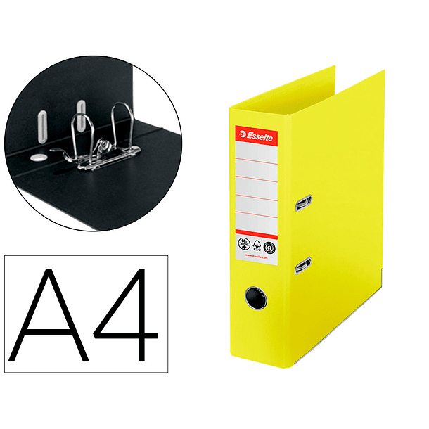 Pasta de arquivo de alavanca esselte nº1 co2 neutral din a4 cartao forrado lombada 75 mm amarelo vivo 2