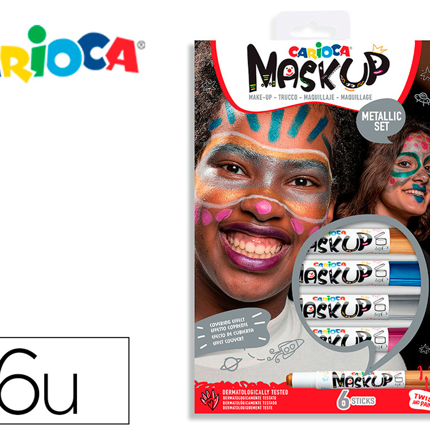 Barra de maquilhagem carioca mask up metallic caixa de 6 cores sortidas 1