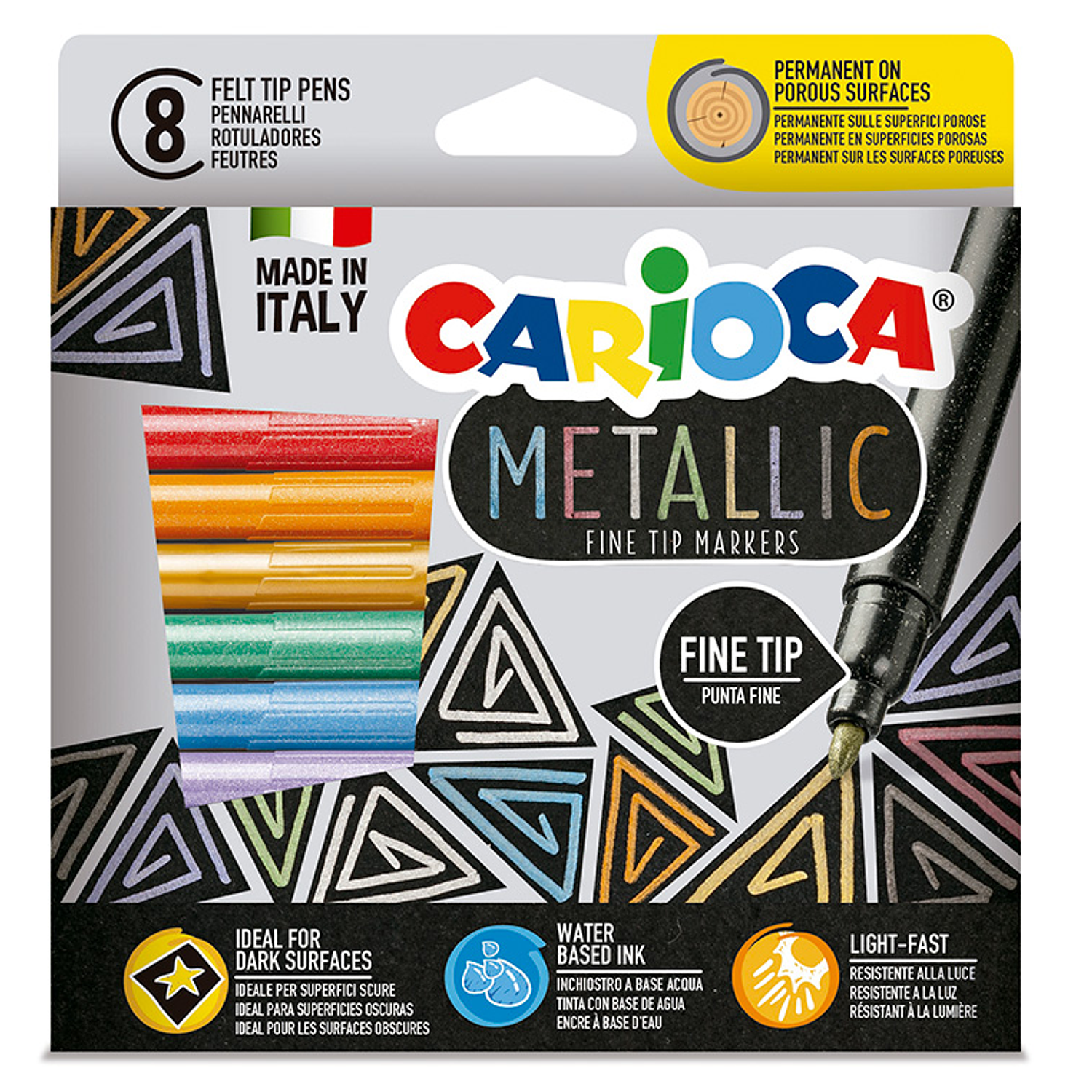 Marcador carioca metallic ponta fina caixa de 8 cores sortidas 2