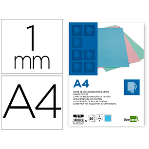 Capa de encadernacao liderpapel cartao din a4 1 mm celeste pack de 50 unidades