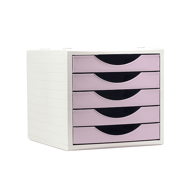 Bloco classificador de gavetas q-connect 5 gavetas cor rosa pastel 270x340x260 mm 1