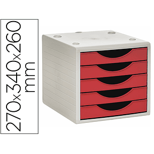 Bloco classificador de gavetas q-connect 5 gavetas cor vermelho opaco 270x340x260 mm