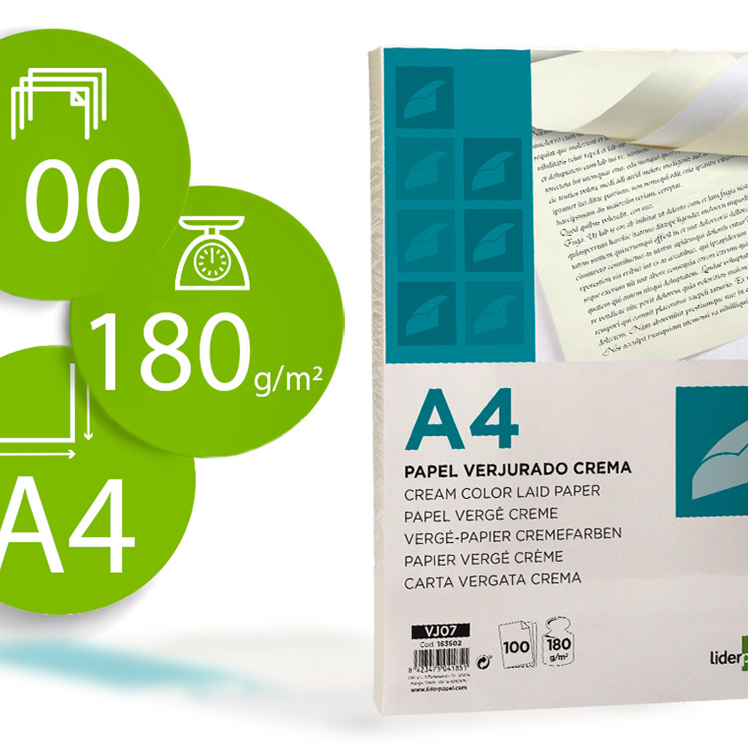 Papel verge liderpapel din a4 180 gr creme pack de 100 folhas 2