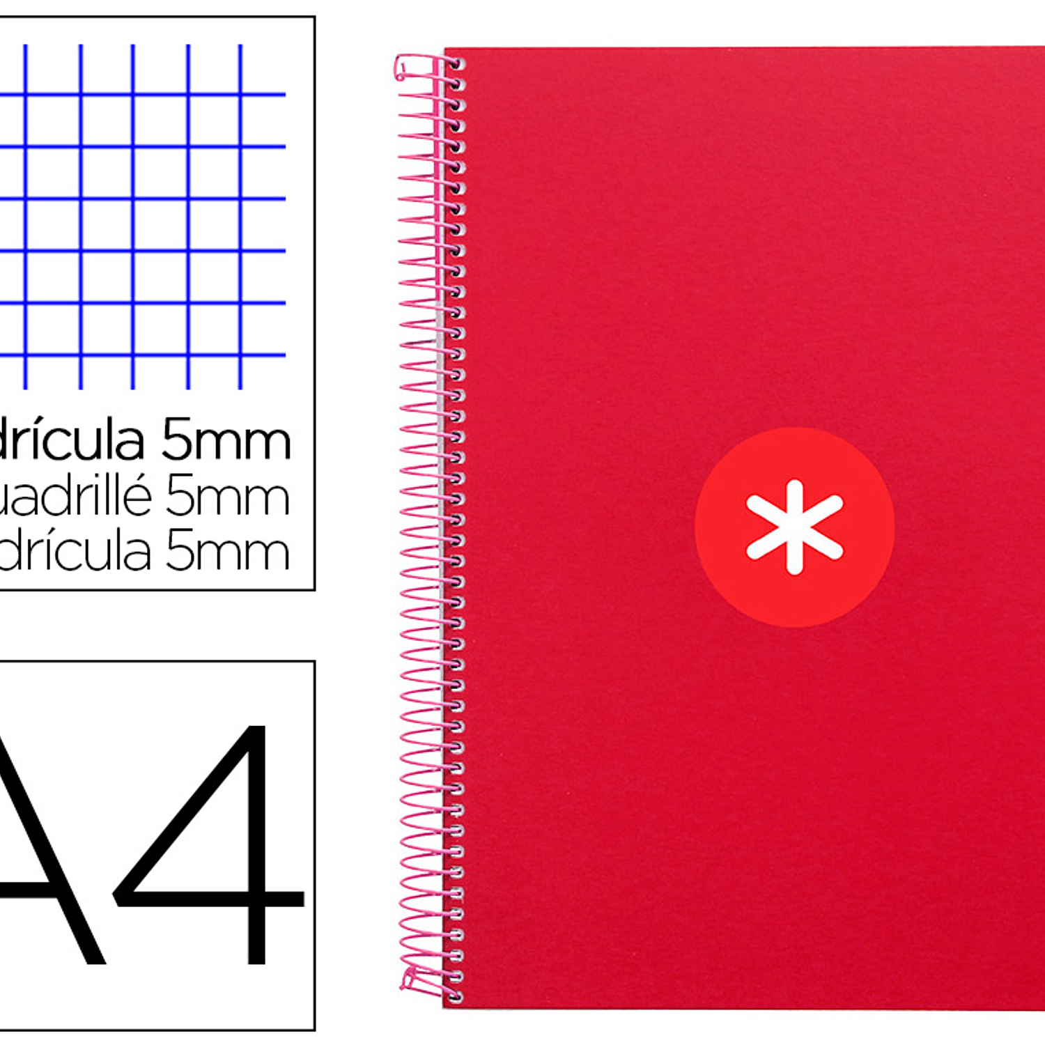 Caderno espiral liderpapel din a4 antartik capa dura 80 f 100 gr quadricula 5mm com margem cor framboesa 1