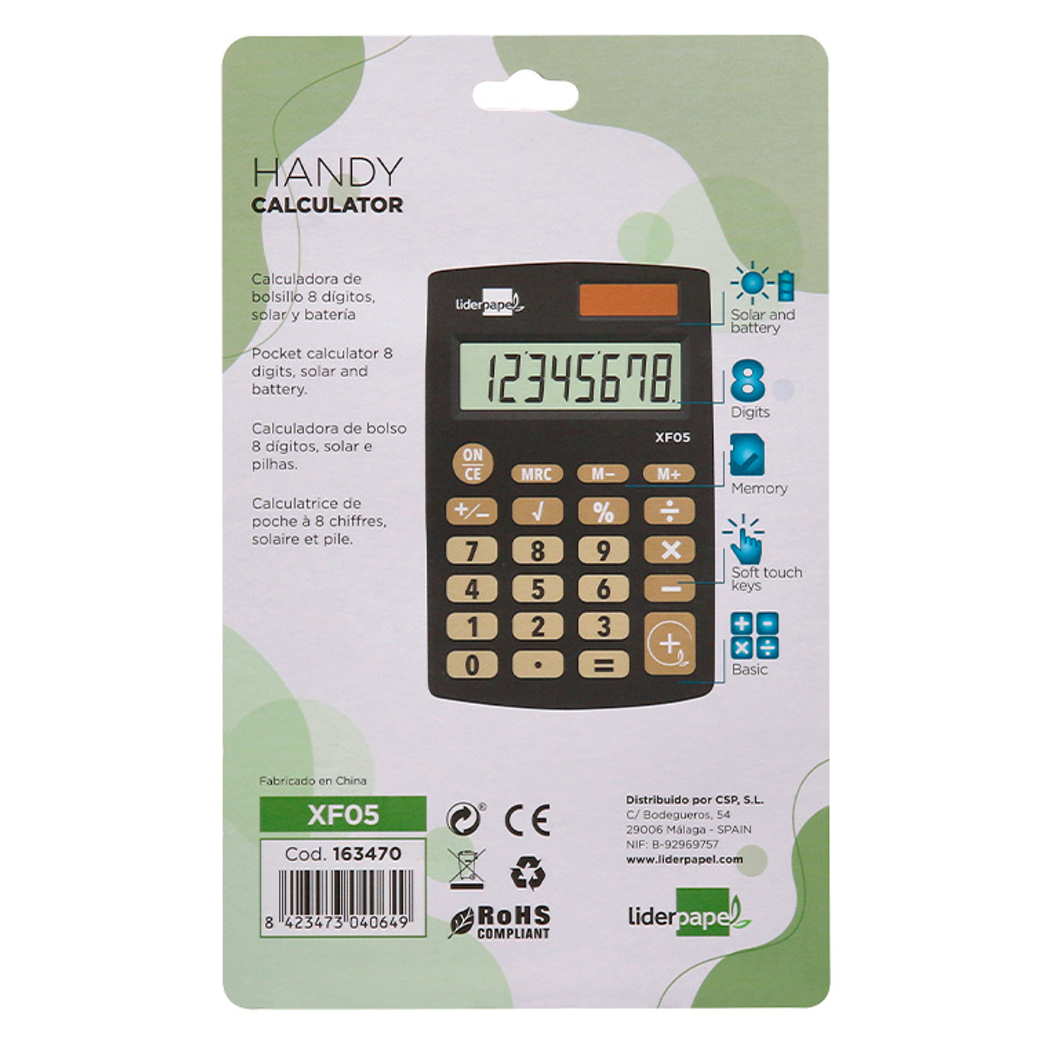 Calculadora liderpapel de bolso xf05 8 digitos solar e pilhas cor preto 98x62x8 mm 6