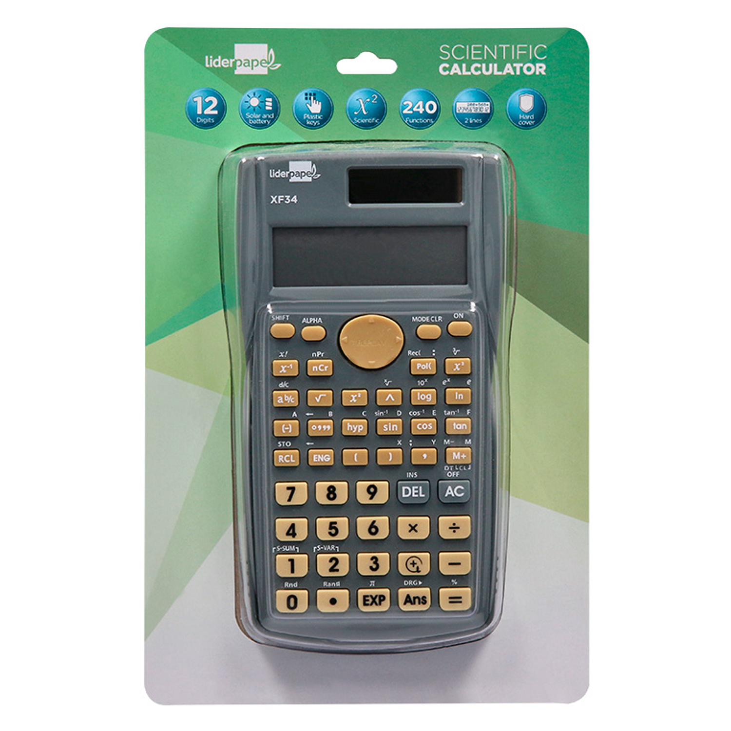 Calculadora liderpapel cientifica xf34 12 digitos 240 funcoes com tampa solar e pilhas cor cinza 156x85x20 mm 2