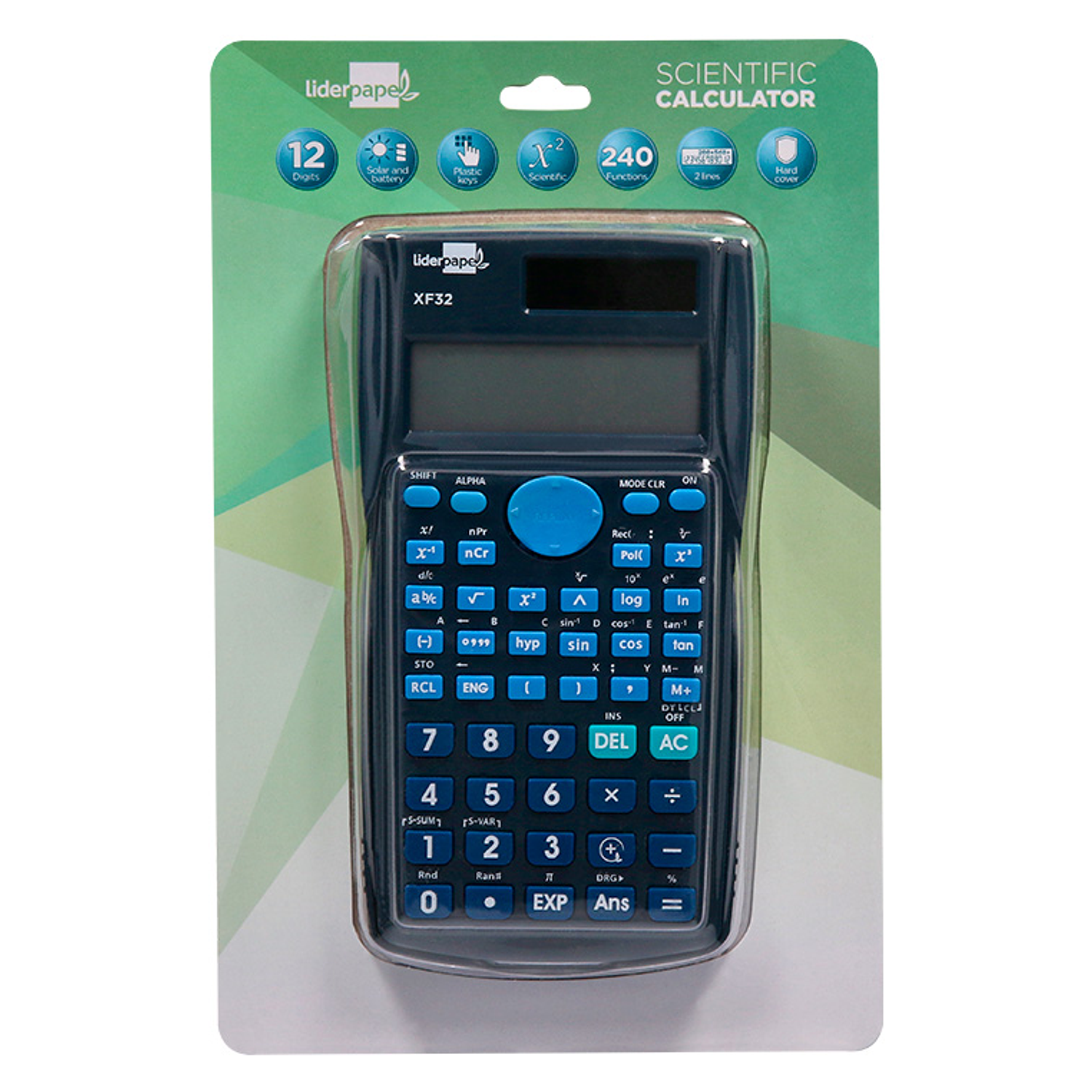 Calculadora liderpapel cientifica xf32 12 digitos 240 funcoes com tampa solar e pilhas cor azul 156x85x20 mm 5