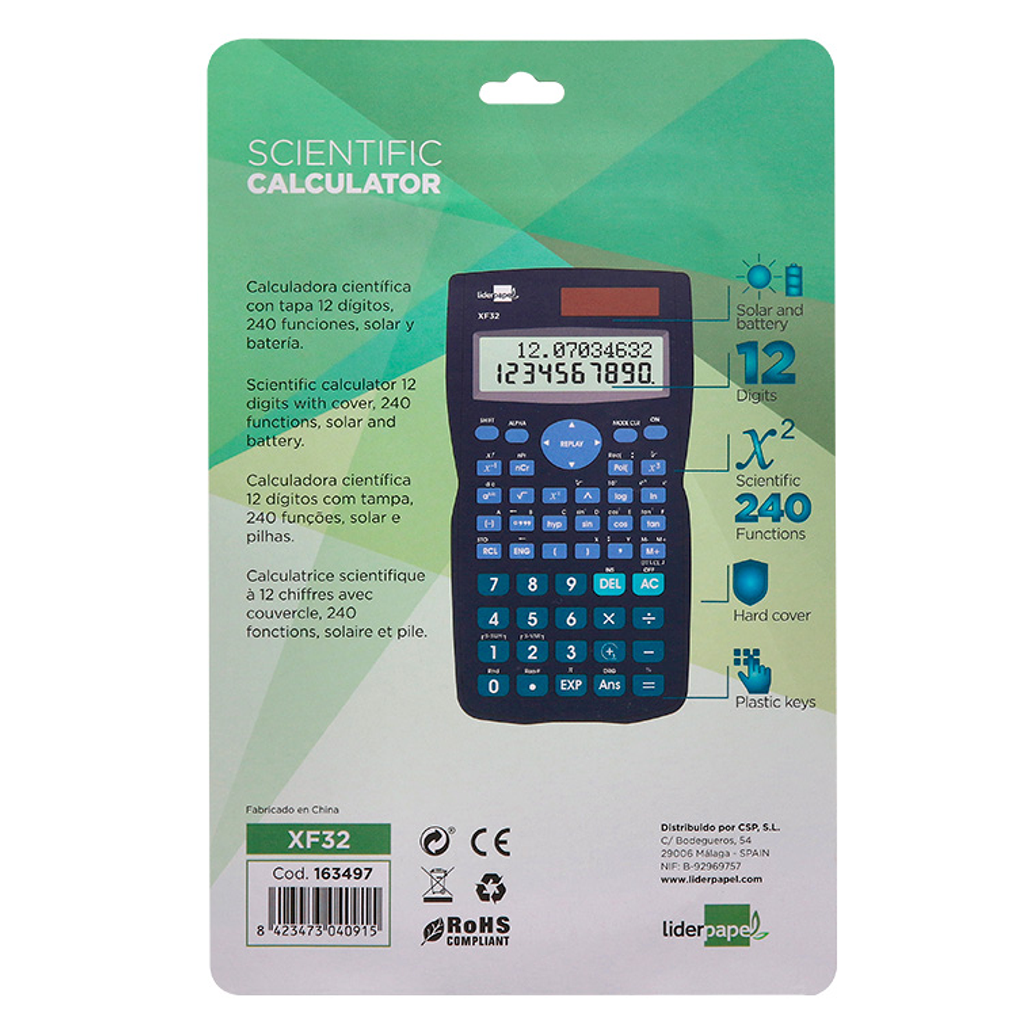 Calculadora liderpapel cientifica xf32 12 digitos 240 funcoes com tampa solar e pilhas cor azul 156x85x20 mm 9