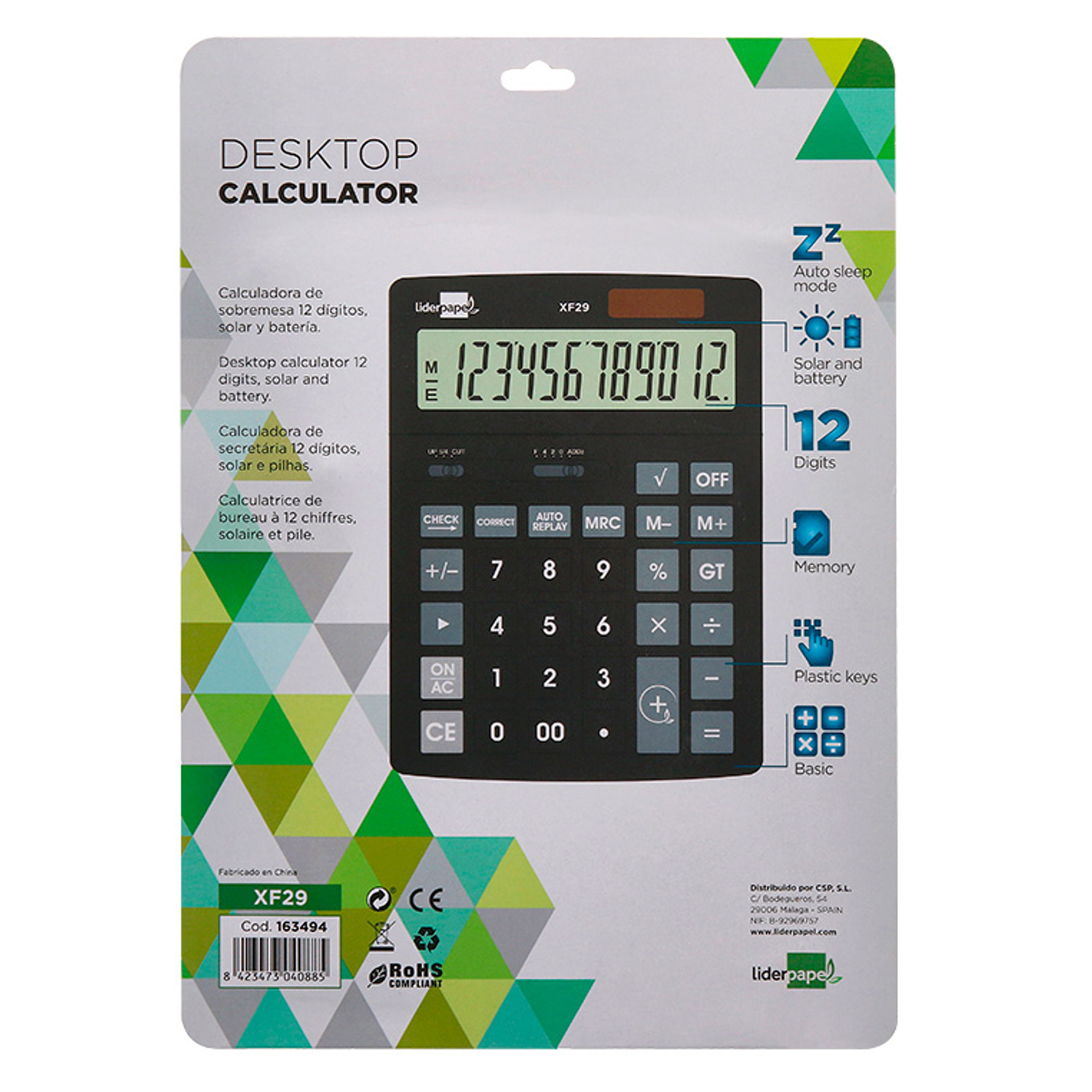 Calculadora liderpapel de secretaria xf29 12 digitos solar e pilhas cor preto 190x140x30 mm 7