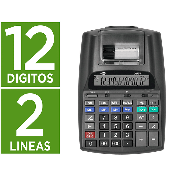 Calculadora liderpapel de secretaria com impressora ecra papel 12 digitos impressao bicolor preta 225x158x56 mm 2