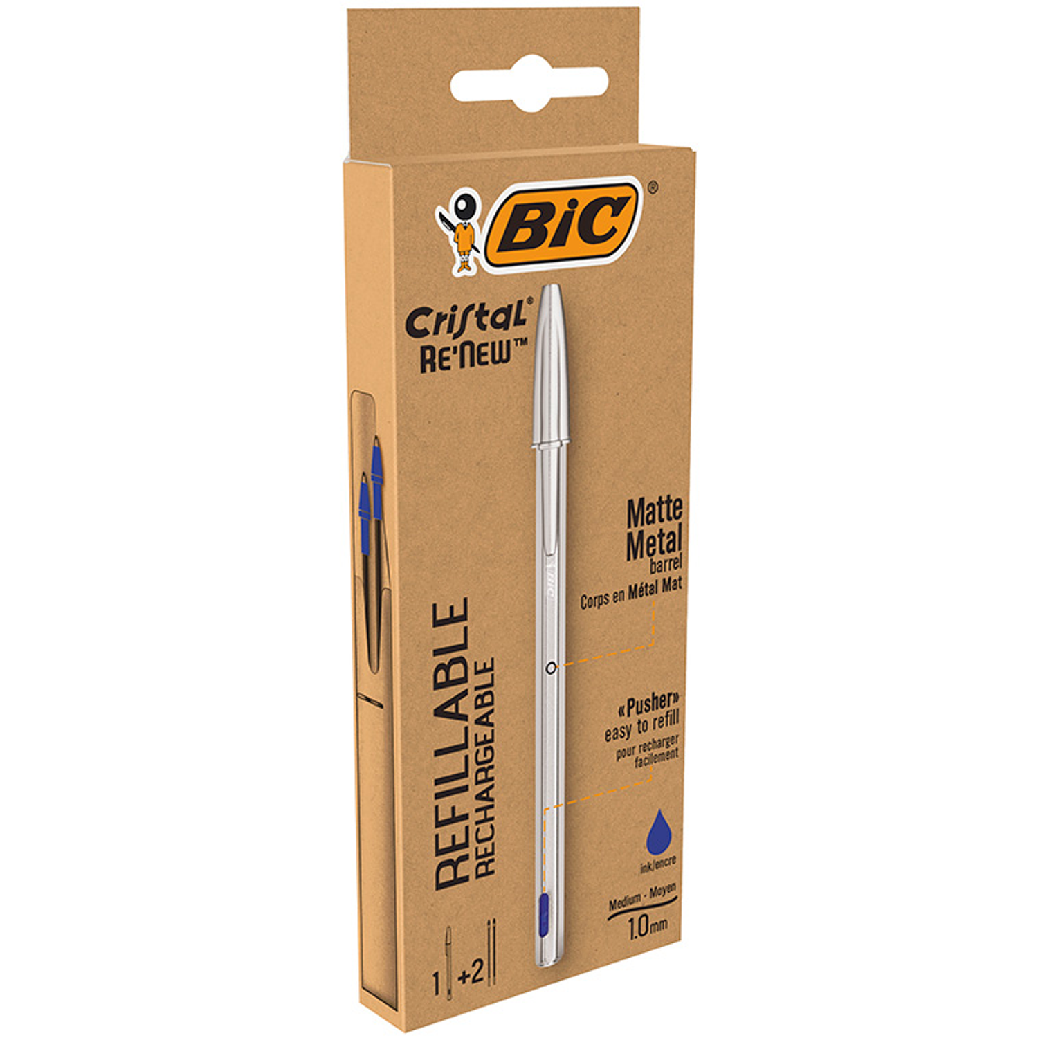 Esferografica bic cristal renew tinta azul pack de 1 unidade + 2 recargas 2