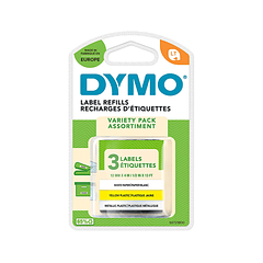 Fita dymo metalizada letratag 12mm x 4mt papel branco/plastico amarelo/metalizada pack de 3 unidades