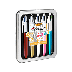 Esferografica bic quatro cores shine box caixa metalica 5 unidades sortidas