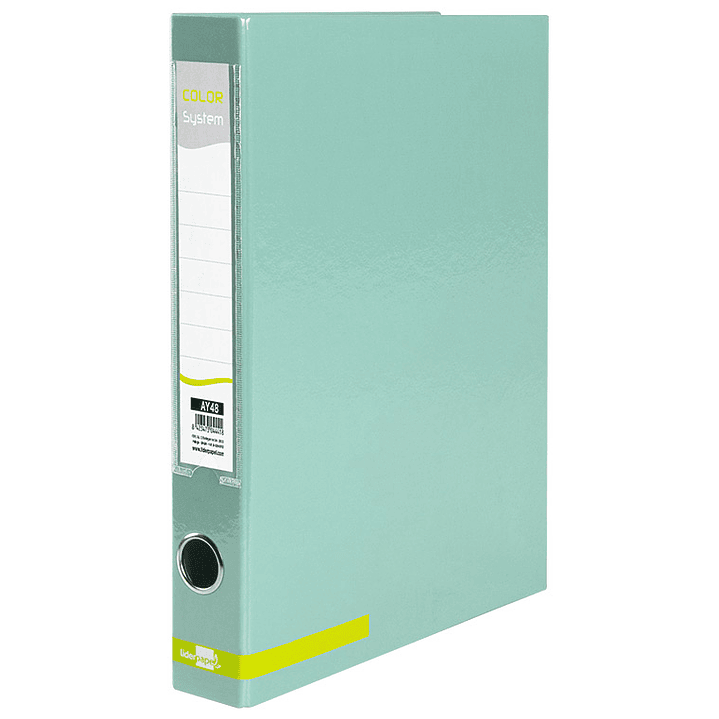 Pasta de arquivo liderpapel color system cartao forrado din a4 2 aneis 25 mm mistos com oculo e porta etiquetas menta 1