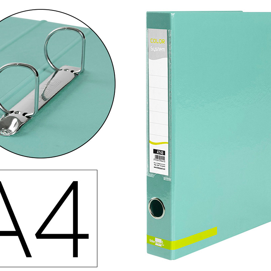 Pasta de arquivo liderpapel color system cartao forrado din a4 2 aneis 25 mm mistos com oculo e porta etiquetas menta 1