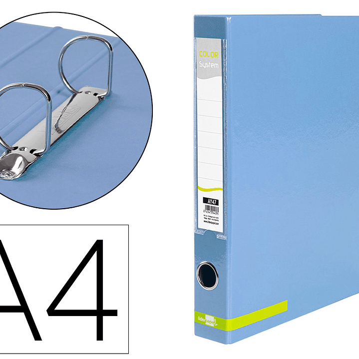 Pasta de arquivo liderpapel color system cartao forrado din a4 2 aneis 25 mm mistos com oculo e porta etiquetas celeste 1