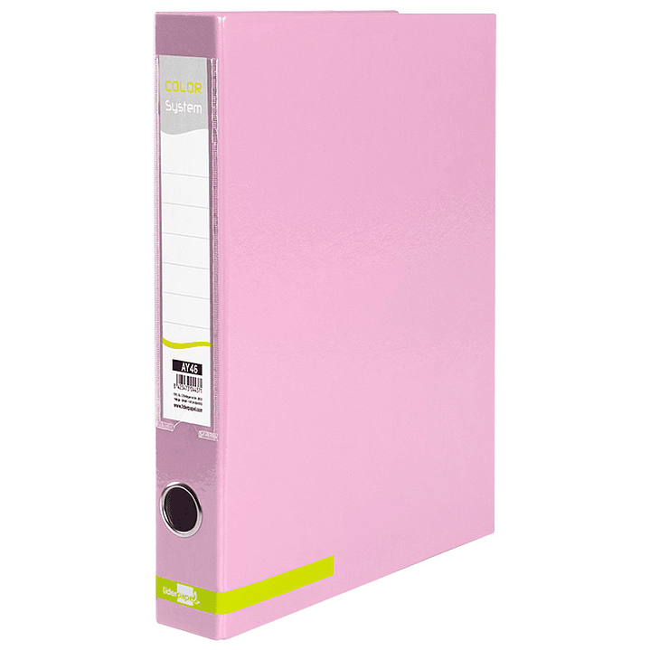 Pasta de arquivo liderpapel color system cartao forrado din a4 2 aneis 25 mm mistos com oculo e porta etiquetas rosa 1