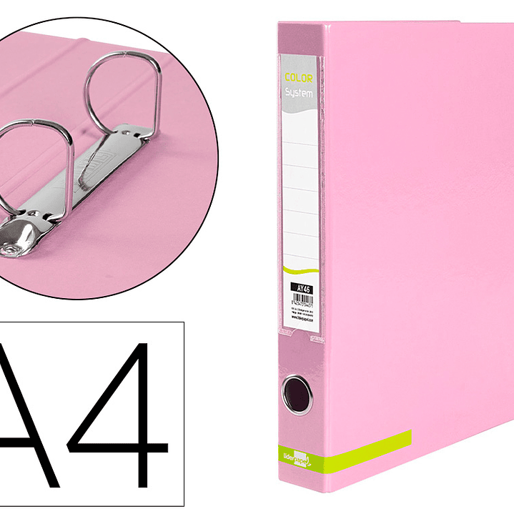 Pasta de arquivo liderpapel color system cartao forrado din a4 2 aneis 25 mm mistos com oculo e porta etiquetas rosa 6