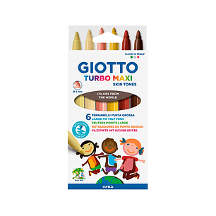 Marcador giotto turbo maxi skin tones caixa de 6 cores sortidas lavaveis ponta bloqueada