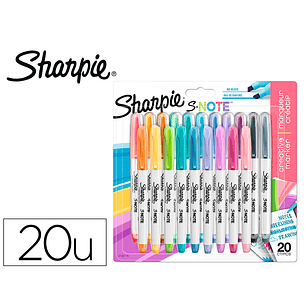 Marcador sharpie permanente s-note ponta biselada traco 1,2 /3,87 mm blister 20 unidades cores sortidas