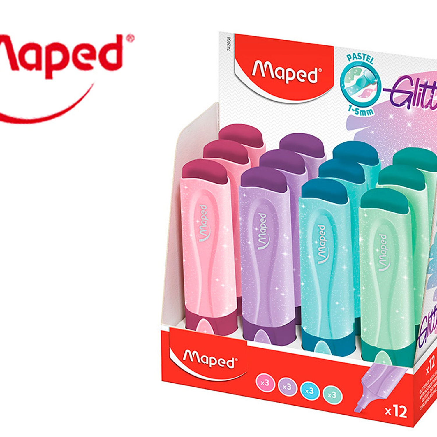 Marcador maped fluorescente peps pastel com glitter cores sortidas 1