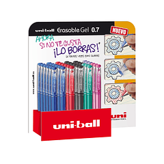 Marcador uni-ball roller uf-222 tinta gel apagavel 0,7 mm expositor de 36 unidades cores sortidas