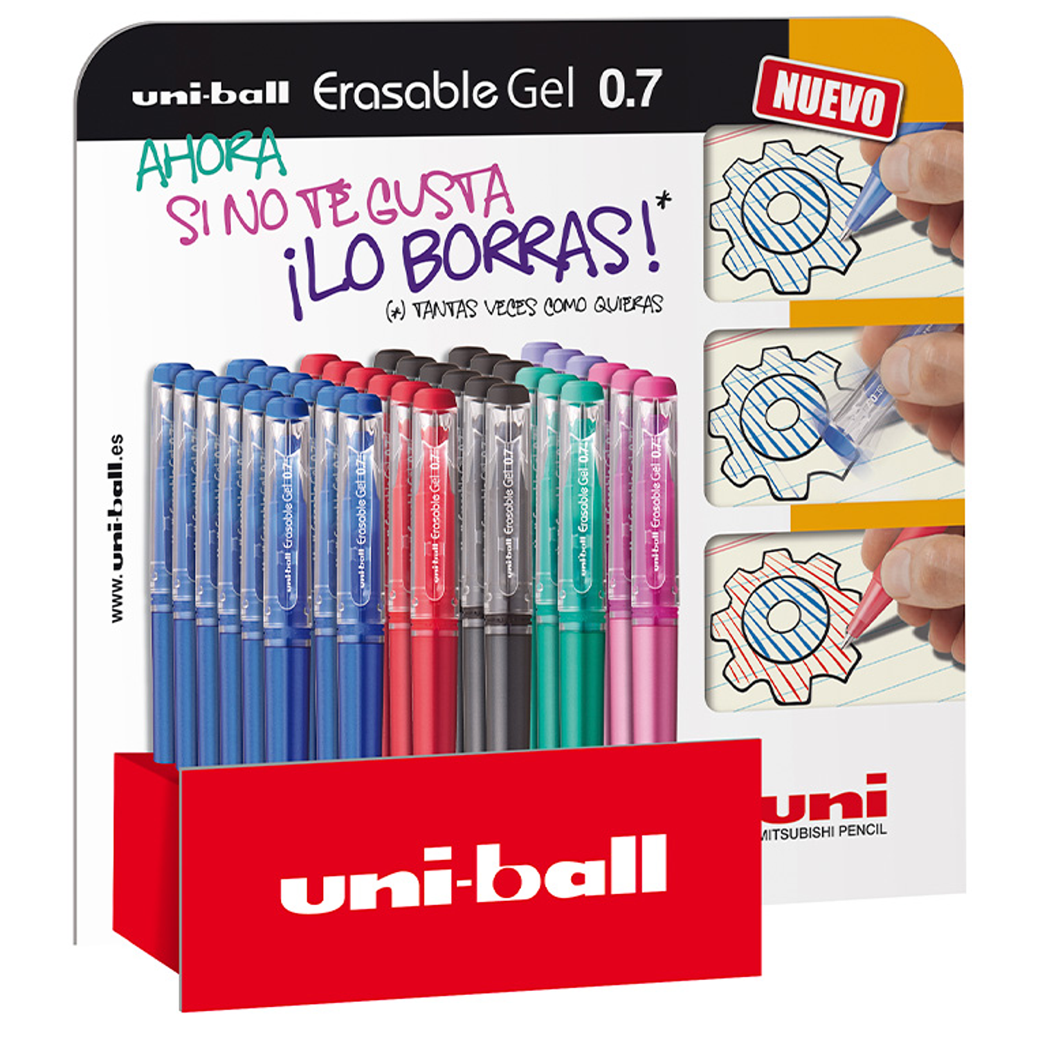 Marcador uni-ball roller uf-222 tinta gel apagavel 0,7 mm expositor de 36 unidades cores sortidas 2