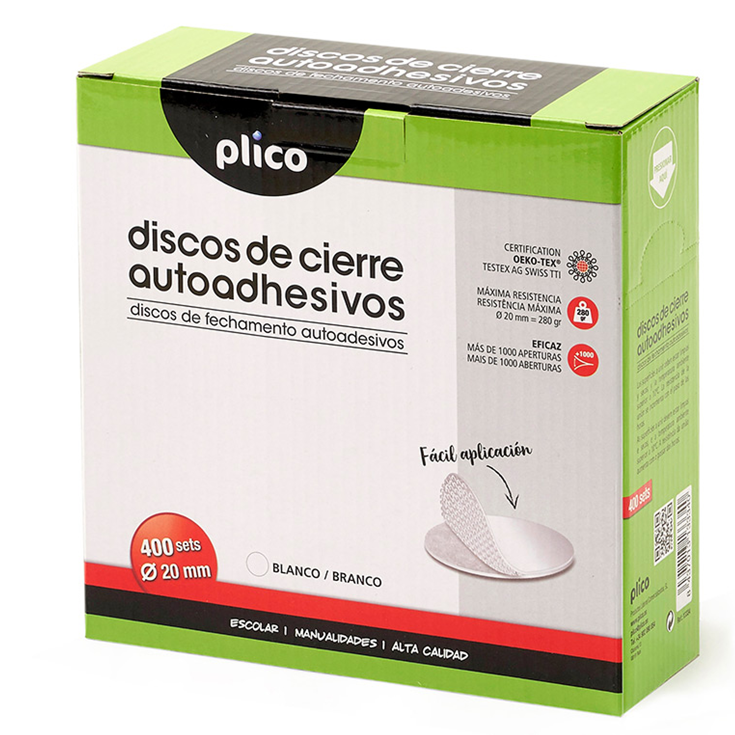 Disco fecho plico velcro autoadesivo 20 mm diametro cor branco caixa de 400 unidades 1