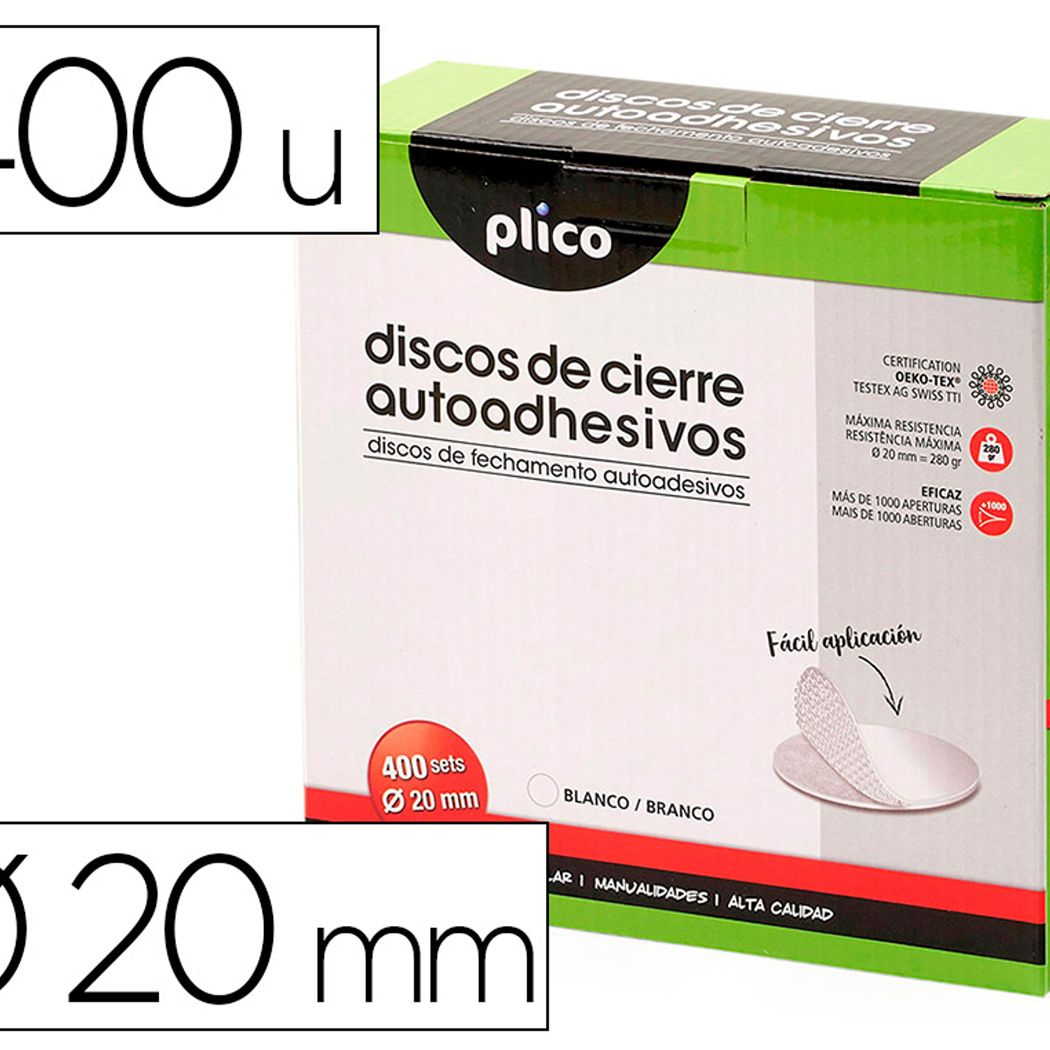 Disco fecho plico velcro autoadesivo 20 mm diametro cor branco caixa de 400 unidades 2