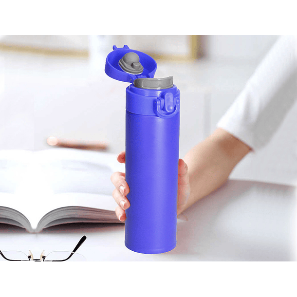 Termo liderpapel aco inoxidavel com dupla cobertura e sistema de abertura facil com botao 330 ml cor azul 7