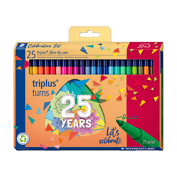 Rotulador staedtler triplus 25 aniversario trazo 1 mm estuche de 20 + 5 unidades colores surtidos 2