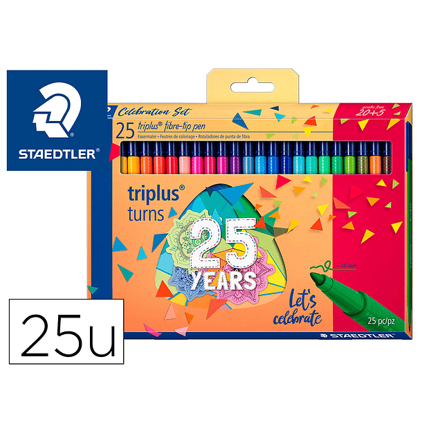 Rotulador staedtler triplus 25 aniversario trazo 1 mm estuche de 20 + 5 unidades colores surtidos 1